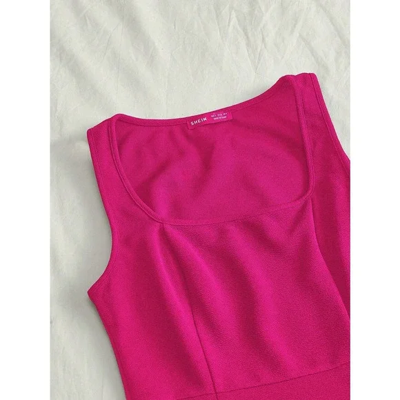 minimalist business casual workwear square neck Split Hem mini Dress blue - Picture 8 of 11